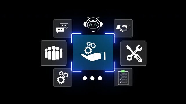 Customer Service and Support Workflow with Cooperation, Communication, Maintenance, Checklist and Service Management Icons
