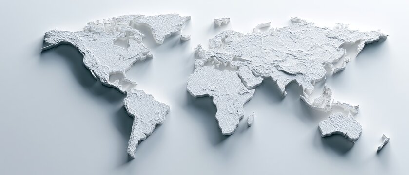 Textured white world map global representation on a clean background