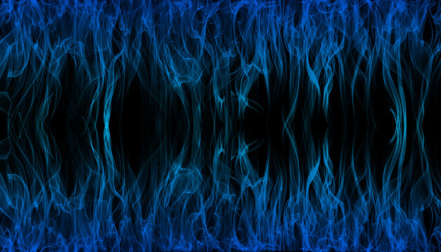 Contour de flammes bleu sur fond noir.