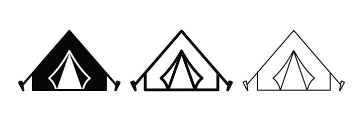 Camping tent icons in three graphic styles for outdoor travel with adventure © Pixel Hub