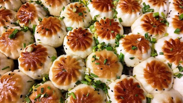 Traditional Chinese Shengjianbao Pan Fried Pork Buns