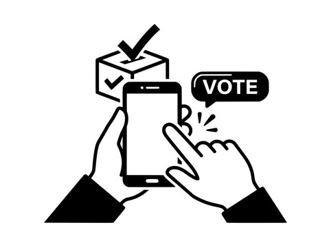 Online voting vector icon, mobile election survey on smartphone screen, digital ballot paper box for democratic decision making illustration