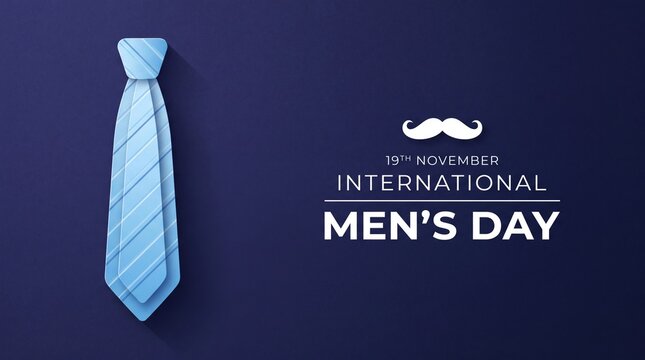 Elegant blue striped tie and mustache symbol for international men s day celebration