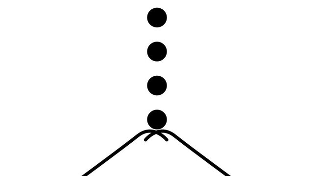 Black icon of vertical dots falling onto a peak with two diagonal lines spreading downward on a white background symbolizing division and branching