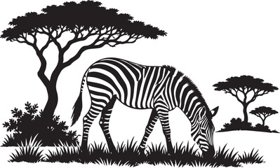 Obraz premium Zebra silhouette forest with tree Plant isolated on white background