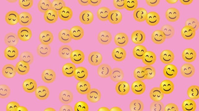 4K Pink Smiley Face Seamless Loop Pattern Animation with Happy Yellow Emojis