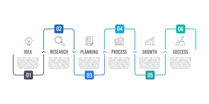 6 steps business infographic template for strategic success roadmap. Presentation, Plan and Strategy. Vector illustration.