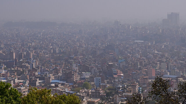 Dense Kathmandu Cityscape Under Hazy Sky in Nepal