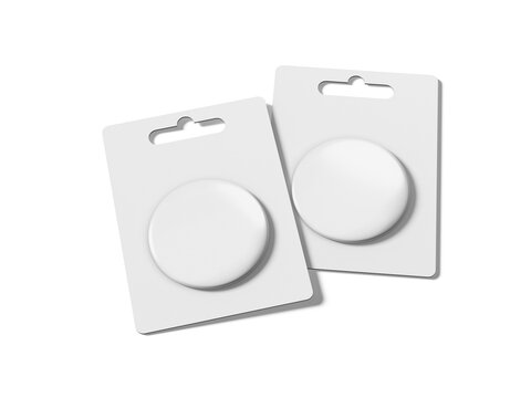 Two blank white pin button with backing card mockup