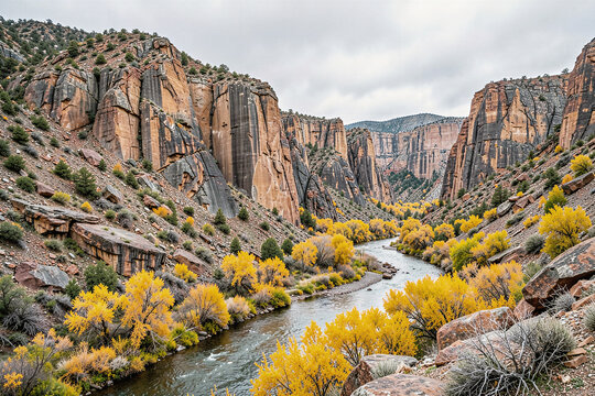 Smith Rock Welded Tuff Canyons and Crooked River in Autumn