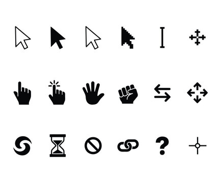 Cursor icon collection featuring various computer interface