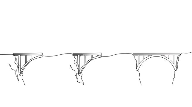 Continuous Line Art Bridge Construction Stages Progress Connection Success Concept Illustration