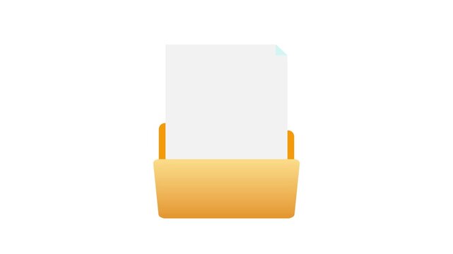 Yellow folder icon animation with blank placeholder document paper reveal from inside on white background and green screen. 4K animated for file storage, business, copy space, and motion graphics.