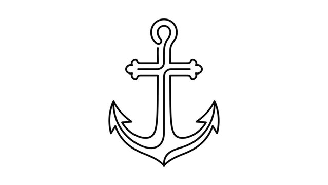 A minimalist continuous line drawing of a classic nautical anchor on a white background.
