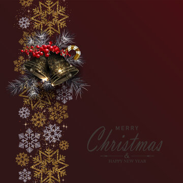 Merry Christmas 2027. Holiday card with isolated snowflakes and bells