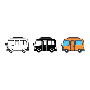 Three styles of camper van icon isolated on transparent background, isolated on white background, Vector