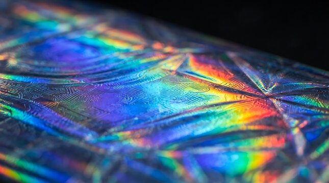 Vibrant holographic foil texture featuring glowing rainbow colors and patterns