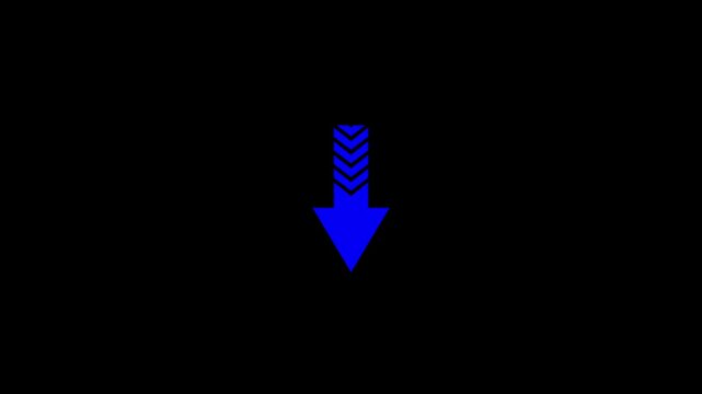 Blue arrow points downwards with motion graphics effect, signifying direction or descent.