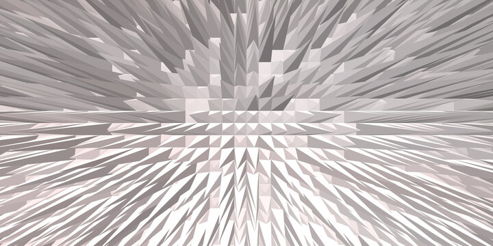 Futuristic white spikes background, 3D geometric sharp extrusions, modern silver pyramid texture, abstract architectural pattern for tech design