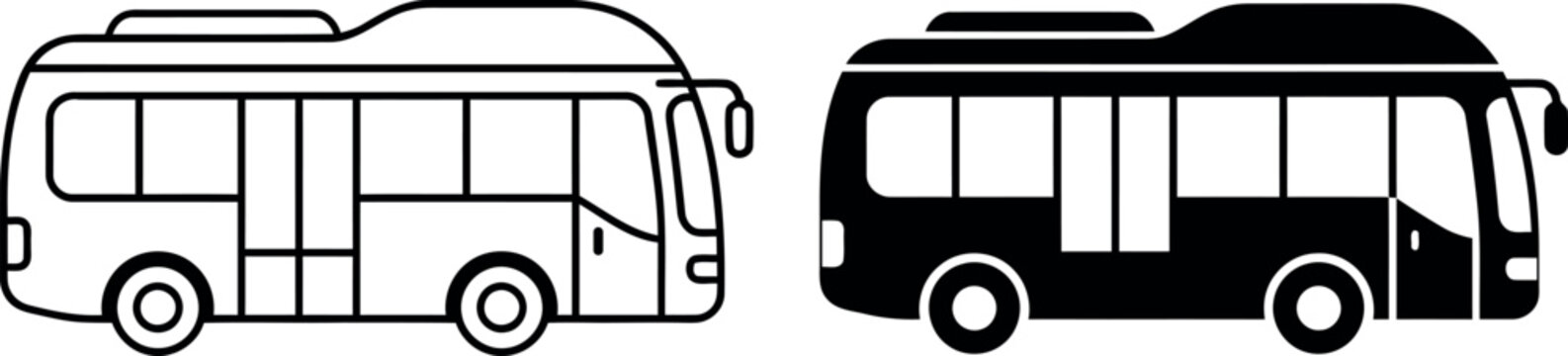 Black and white city bus icons isolated on transparent background, isolated on white background, Vector