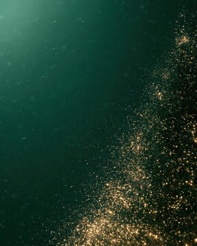 Green and gold festive abstract background with glitter