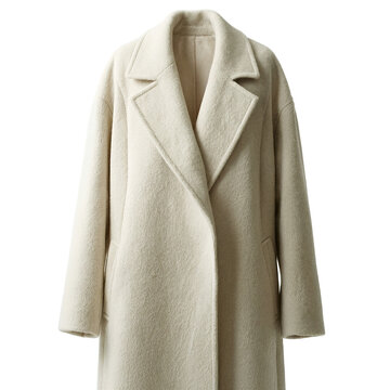 Coat wool beige fashion clothing isolated on a transparent background for professional retail display and winter wardrobe styling concept