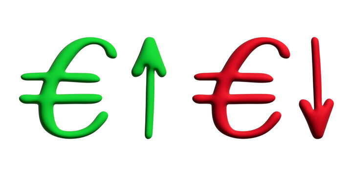 3d euro currency symbol Growth and fall profit with arrow up and down Element for design