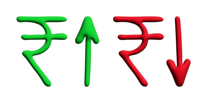 3d rupee currency symbol Growth and fall profit with arrow up and down Element for design