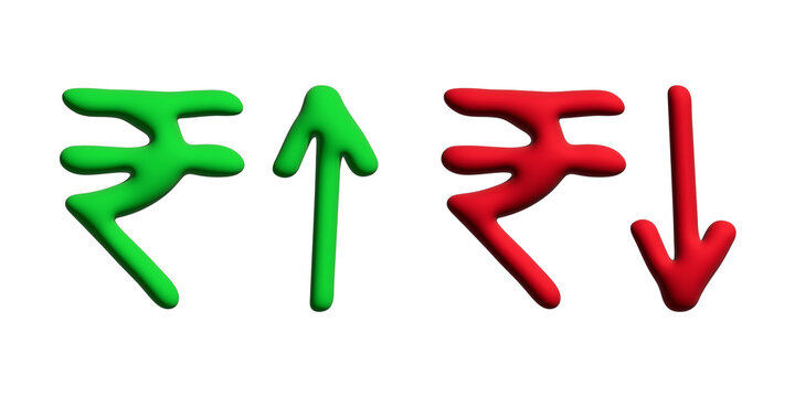 3d rupee currency symbol Growth and fall profit with arrow up and down Element for design