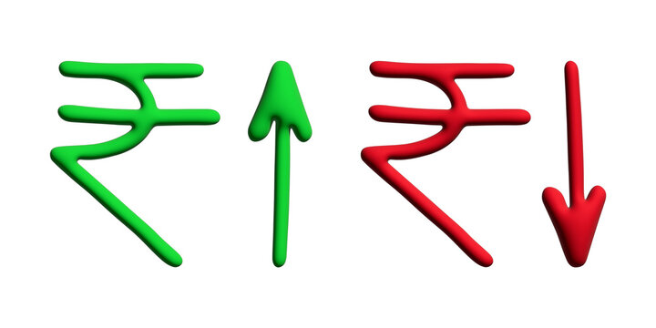 3d rupee currency symbol Growth and fall profit with arrow up and down Element for design