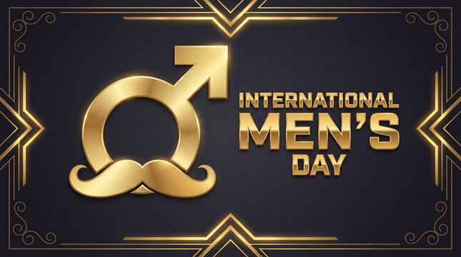 Golden mars symbol with moustache celebrating international men s day
