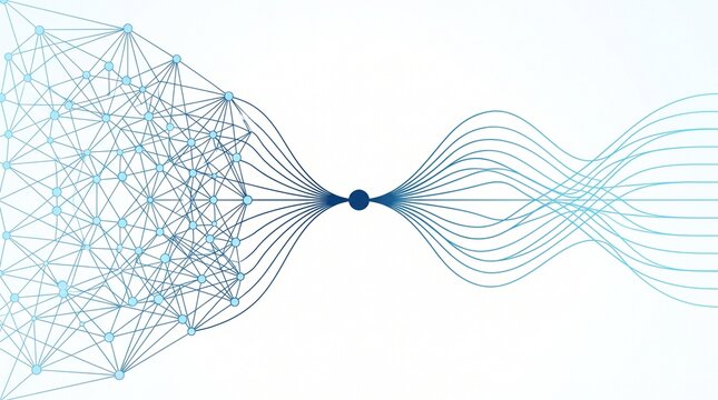 Abstract network data converging into streamlined flow, connectivity visualization