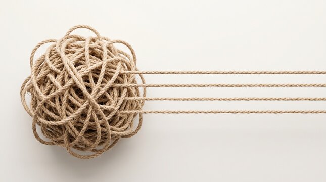 Tangled rope transforming into straight lines, simplification and efficiency