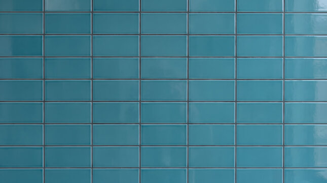 Glossy teal blue subway tile texture pattern, modern horizontal rectangular ceramic wall tiles background for kitchen backsplash and bathroom interior design