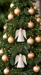 Obraz premium Christmas tree decorated with angel ornaments and gold baubles