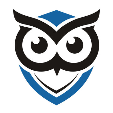 Owl with shield minimalist logo design vector.