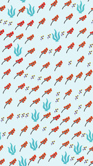 Red berry branches and blue foliage seamless pattern © ariel