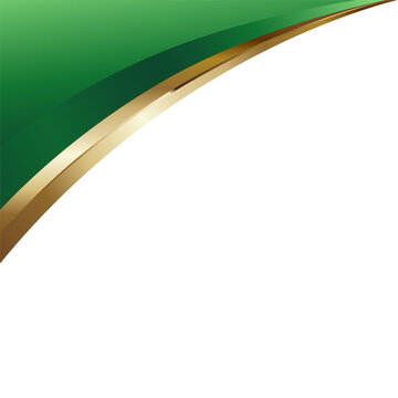 Abstract Geometric Green and Gold Gradient Vector Background with Sweeping Curved Bands and White Negative Space