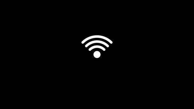 White Wi-Fi signal icon on black background representing wireless internet connectivity, high speed network connection, digital signal strength, modern dark mode interface, online communication vector