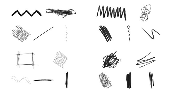 Set of hand drawn charcoal pencil scribbles and abstract line