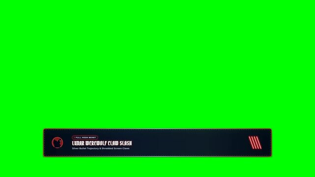 Lower third broadcast overlay with werewolf claw slash theme on green screen