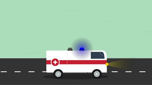 Ambulances driving on road in flat design animation style
