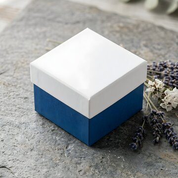 Corporate Blue Matte Paper Box Mockup on Stone Slab
