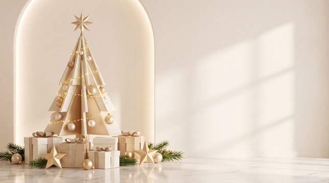 Elegant Paper Christmas Tree with Gift Boxes and Large Copy Space