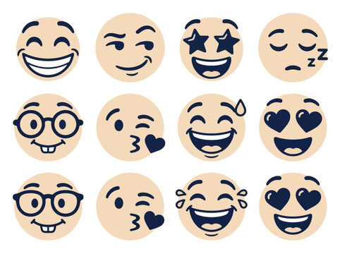Collection of playful smiling emoji faces with varied expressions.
