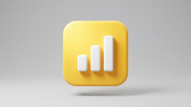3d icon of a yellow square with a white bar chart, minimalist design for business analytics and data visualization