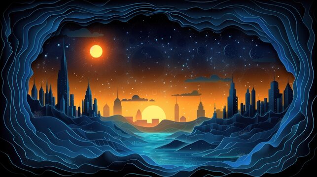 Papercut Cityscape at Sunset With Parallax Effect