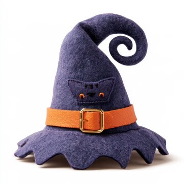 Angry Purple Witch Hat with Orange Band and Zigzag Mouth. AI Generated Image