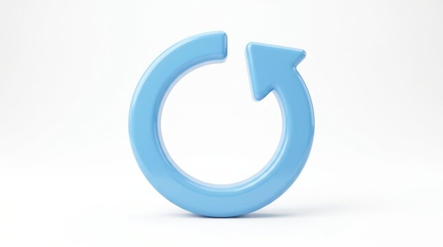 3d render of a glossy light blue circular arrow icon isolated on white background