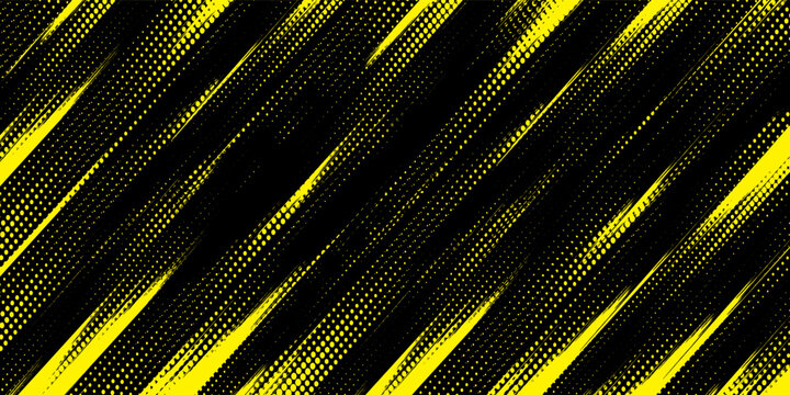 Abstract yellow and black diagonal brush stroke halftone texture vector background